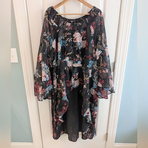 The Pyramid Collection Butterfly Floral Dark Romance Tunic Kimono 1X - Picture 13 of 13